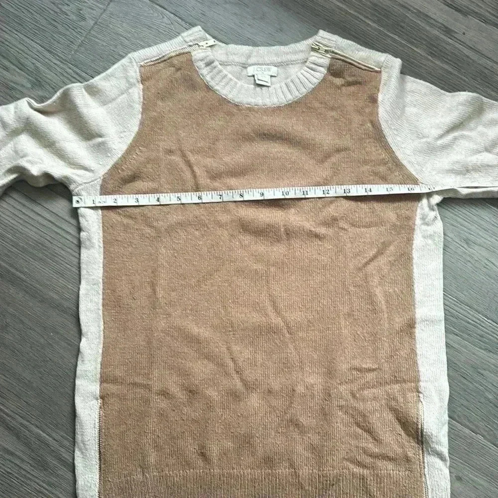 J.CREW | Brown And Cream Merino Wool Blend Crew Neck Sweater With Gold Zippers - Picture 8 of 9